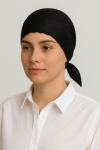 Elegant black net tie-back inner cap for hijab – breathable and lightweight under scarf