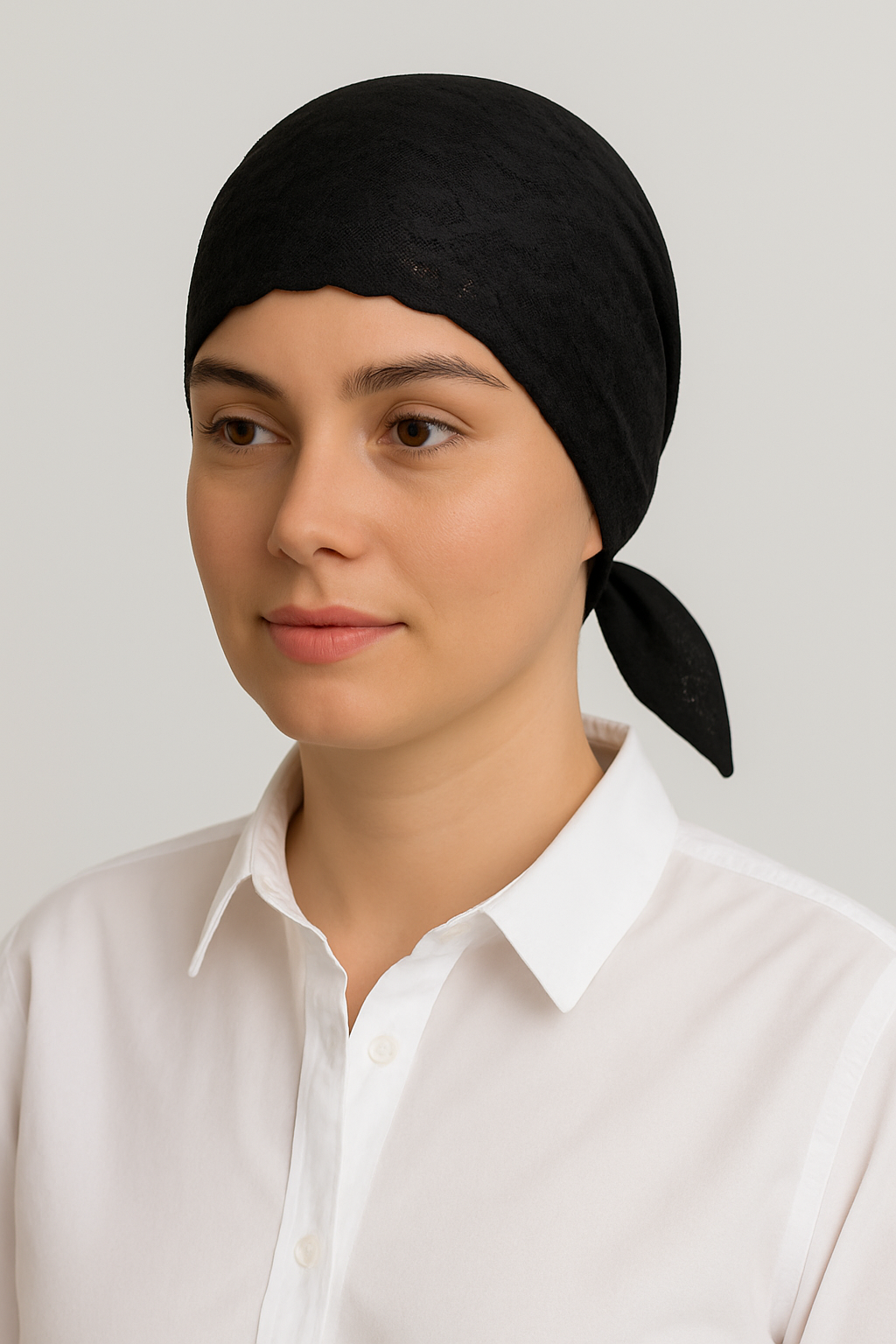Elegant black net tie-back inner cap for hijab – breathable and lightweight under scarf