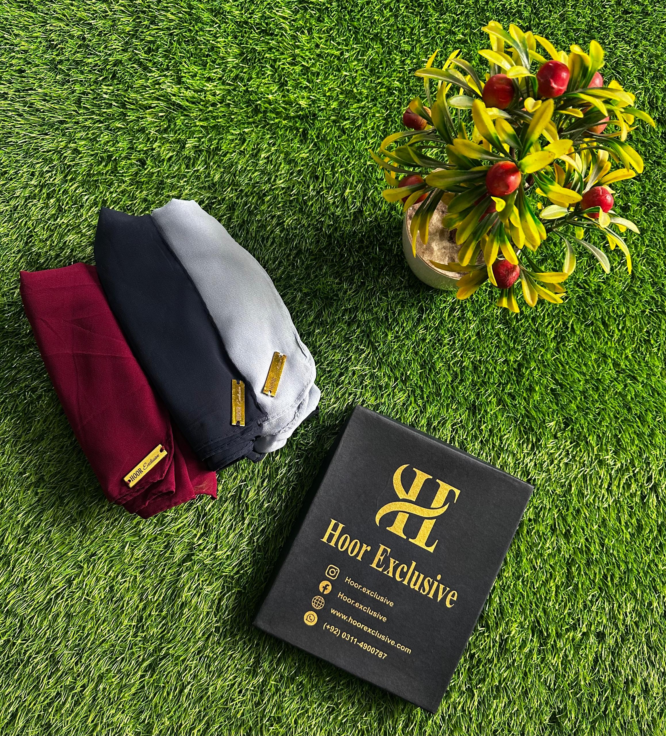 High-Quality Georgette Chiffon Hijab - Stoller, Scarf, Shawl - Lightweight, Pack Of Three Georgette Chiffon Hijab